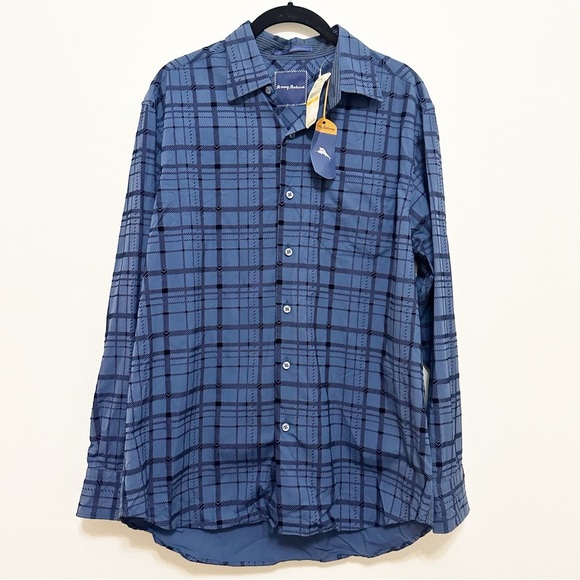 NWT Tommy Bahama Flock This Way Navy Blue Textured Long Sleeve Button Up Small - Picture 1 of 9